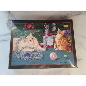 1000 Piece Puzzle Kitten Christmas 2014  29"W x 20"H New Sealed In Box